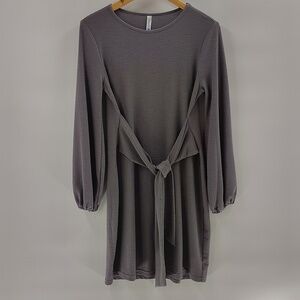 Lionstill Gray Casual Dress Long Sleeve Tie Wrap Waist Mini Dress Size Medium